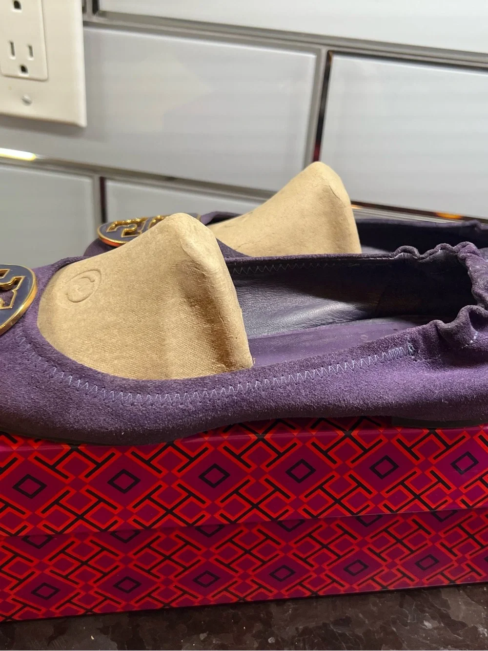 Tory Burch Purple Suede Reva Ballet Flats, Size 7M